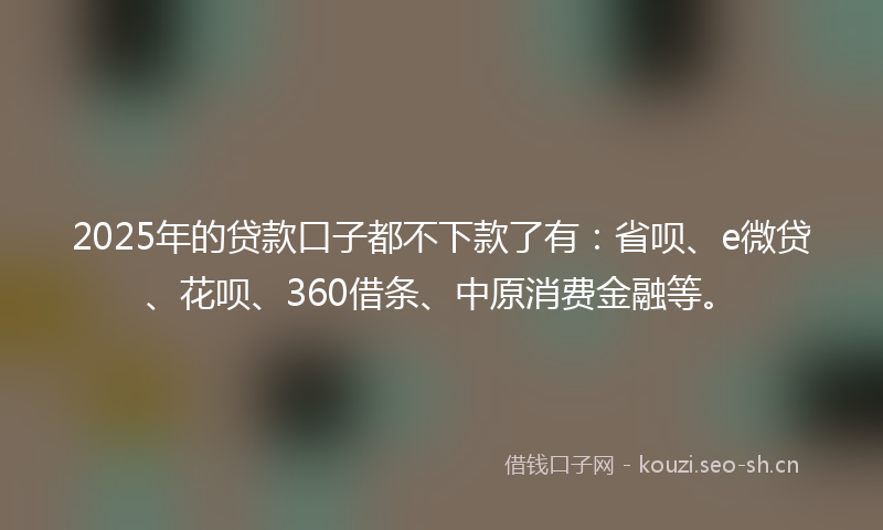 2025年的贷款口子都不下款了有：省呗、e微贷、花呗、360借条、中原消费金融等。