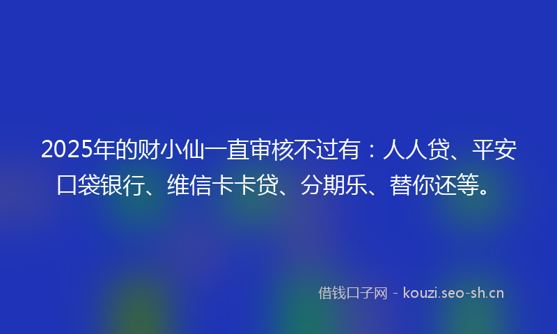 2025年的财小仙一直审核不过有：人人贷、平安口袋银行、维信卡卡贷、分期乐、替你还等。