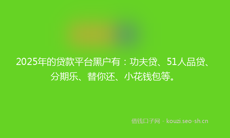 2025年的贷款平台黑户有：功夫贷、51人品贷、分期乐、替你还、小花钱包等。