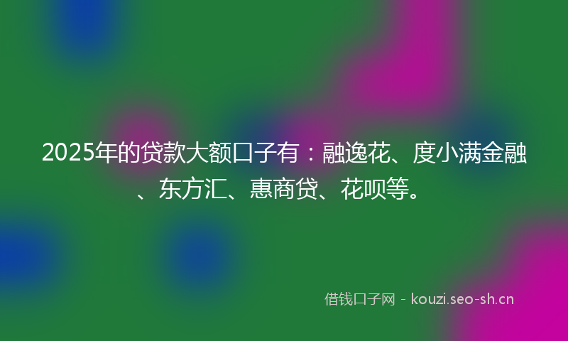 2025年的贷款大额口子有：融逸花、度小满金融、东方汇、惠商贷、花呗等。