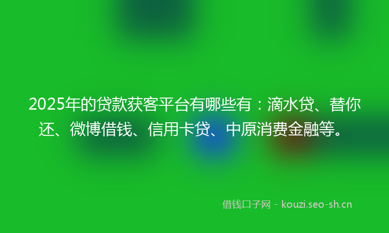 2025年的贷款获客平台有哪些有：滴水贷、替你还、微博借钱、信用卡贷、中原消费金融等。