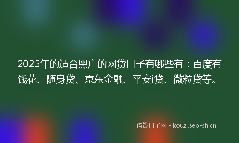 2025年的适合黑户的网贷口子有哪些有：百度有钱花、随身贷、京东金融、平安i贷、微粒贷等。