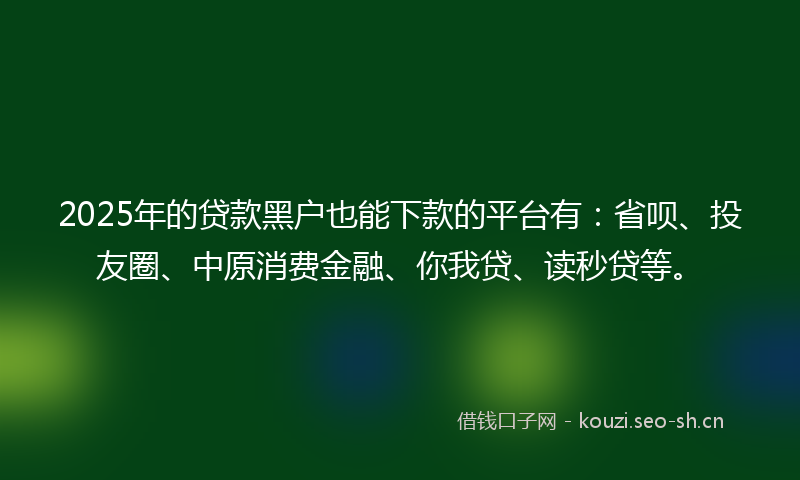 2025年的贷款黑户也能下款的平台有：省呗、投友圈、中原消费金融、你我贷、读秒贷等。