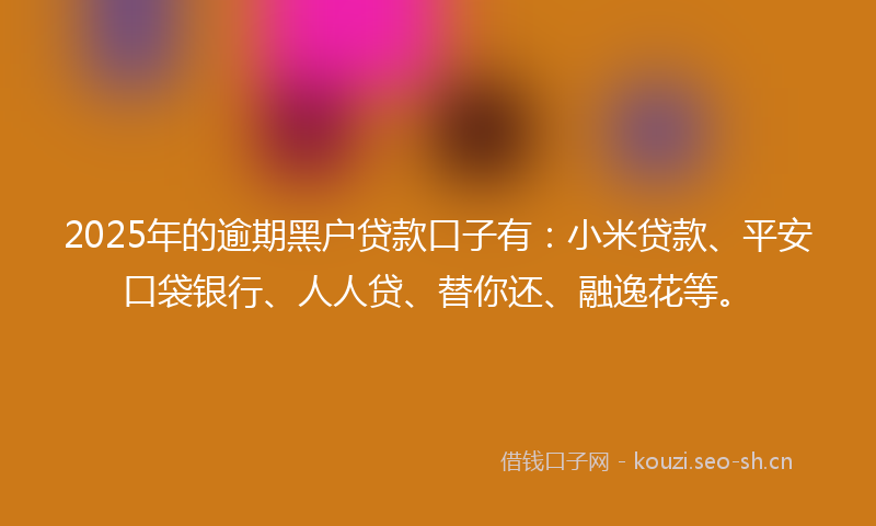 2025年的逾期黑户贷款口子有：小米贷款、平安口袋银行、人人贷、替你还、融逸花等。