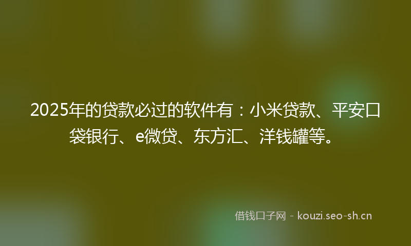 2025年的贷款必过的软件有：小米贷款、平安口袋银行、e微贷、东方汇、洋钱罐等。