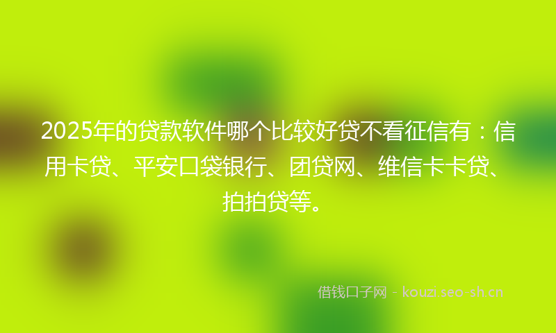 2025年的贷款软件哪个比较好贷不看征信有：信用卡贷、平安口袋银行、团贷网、维信卡卡贷、拍拍贷等。