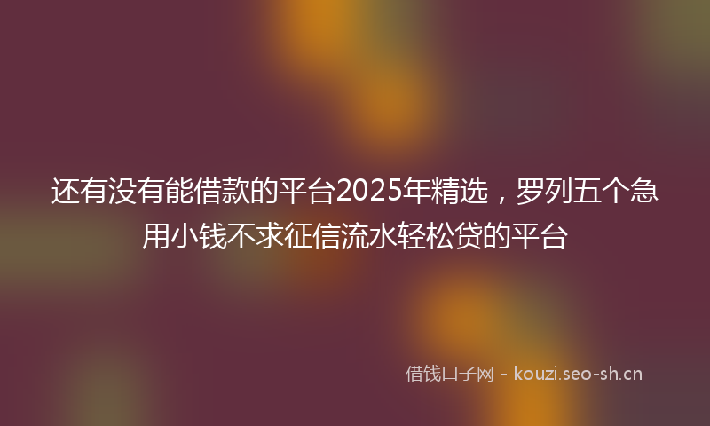 还有没有能借款的平台2025年精选,罗列五个急用小钱不求征信流水轻松贷的平台