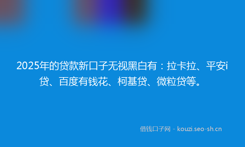 2025年的贷款新口子无视黑白有：拉卡拉、平安i贷、百度有钱花、柯基贷、微粒贷等。