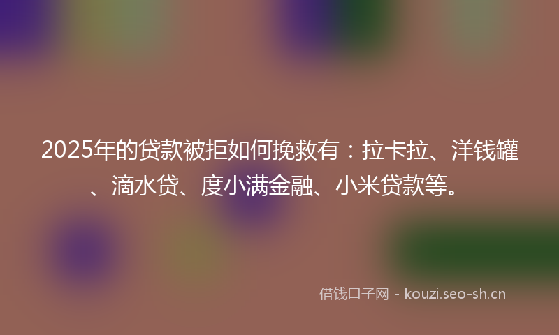 2025年的贷款被拒如何挽救有：拉卡拉、洋钱罐、滴水贷、度小满金融、小米贷款等。