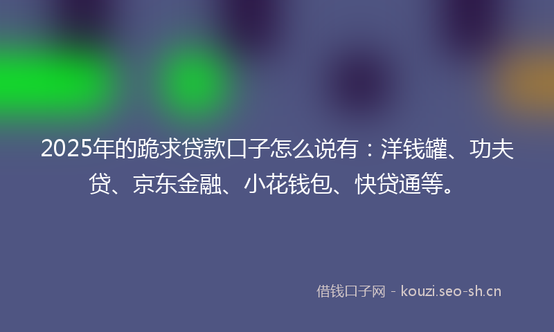2025年的跪求贷款口子怎么说有：洋钱罐、功夫贷、京东金融、小花钱包、快贷通等。