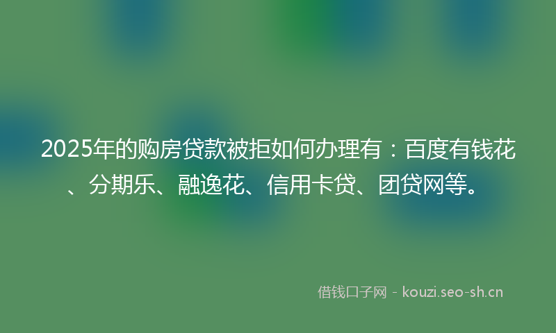 2025年的购房贷款被拒如何办理有：百度有钱花、分期乐、融逸花、信用卡贷、团贷网等。
