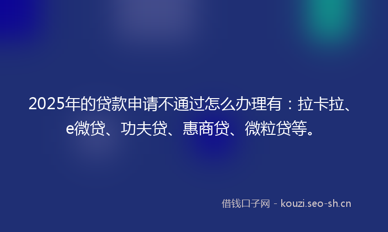 2025年的贷款申请不通过怎么办理有：拉卡拉、e微贷、功夫贷、惠商贷、微粒贷等。