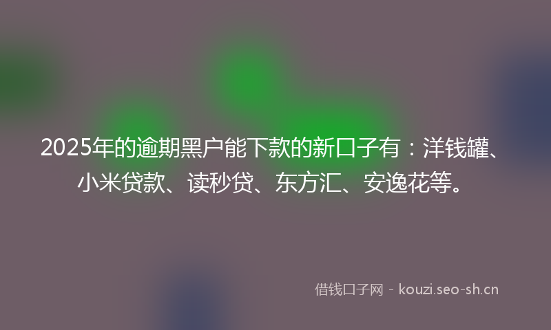 2025年的逾期黑户能下款的新口子有：洋钱罐、小米贷款、读秒贷、东方汇、安逸花等。