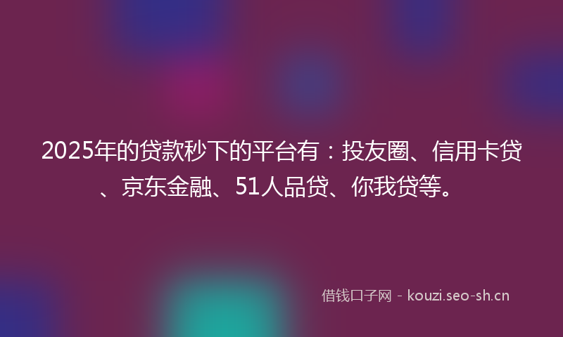 2025年的贷款秒下的平台有：投友圈、信用卡贷、京东金融、51人品贷、你我贷等。