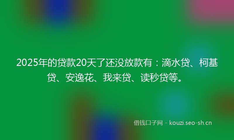 2025年的贷款20天了还没放款有：滴水贷、柯基贷、安逸花、我来贷、读秒贷等。