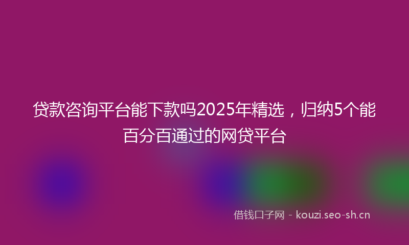 贷款咨询平台能下款吗2025年精选，归纳5个能百分百通过的网贷平台