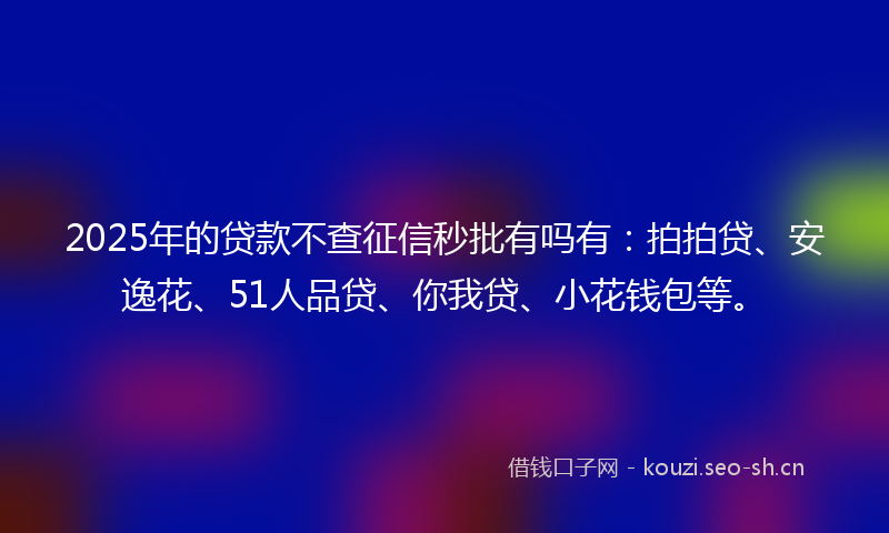 2025年的贷款不查征信秒批有吗有：拍拍贷、安逸花、51人品贷、你我贷、小花钱包等。
