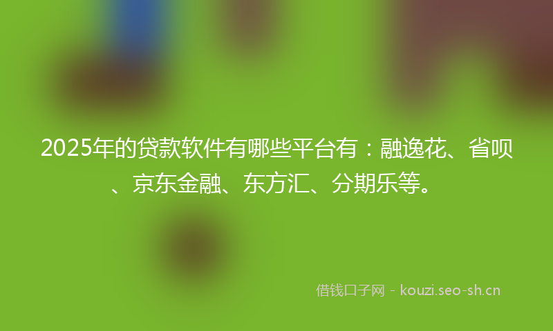 2025年的贷款软件有哪些平台有：融逸花、省呗、京东金融、东方汇、分期乐等。