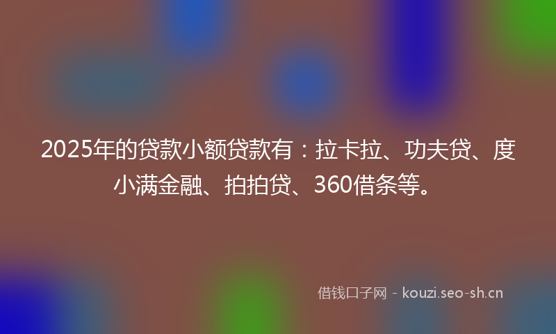 2025年的贷款小额贷款有：拉卡拉、功夫贷、度小满金融、拍拍贷、360借条等。