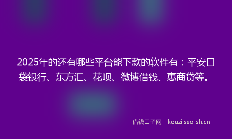 2025年的还有哪些平台能下款的软件有：平安口袋银行、东方汇、花呗、微博借钱、惠商贷等。