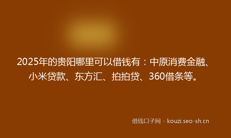 2025年的贵阳哪里可以借钱有：中原消费金融、小米贷款、东方汇、拍拍贷、360借条等。