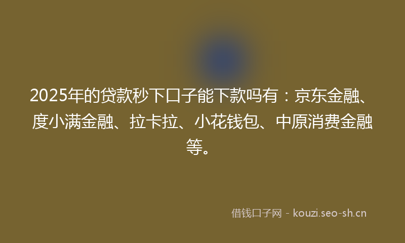 2025年的贷款秒下口子能下款吗有：京东金融、度小满金融、拉卡拉、小花钱包、中原消费金融等。
