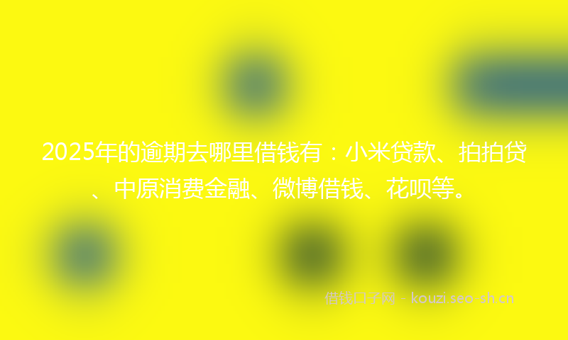 2025年的逾期去哪里借钱有：小米贷款、拍拍贷、中原消费金融、微博借钱、花呗等。
