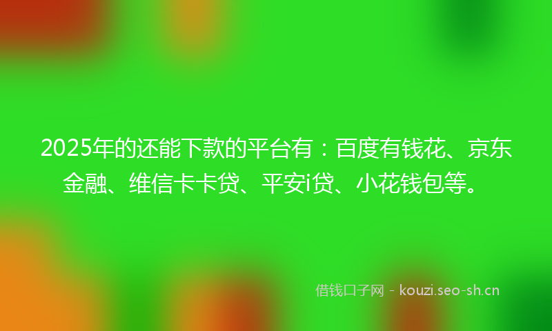2025年的还能下款的平台有：百度有钱花、京东金融、维信卡卡贷、平安i贷、小花钱包等。