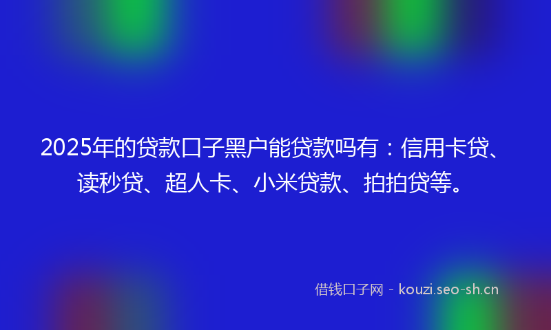 2025年的贷款口子黑户能贷款吗有：信用卡贷、读秒贷、超人卡、小米贷款、拍拍贷等。