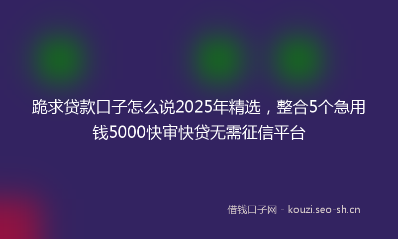 跪求贷款口子怎么说2025年精选，整合5个急用钱5000快审快贷无需征信平台
