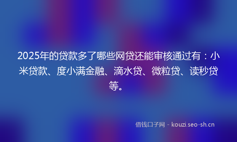 2025年的贷款多了哪些网贷还能审核通过有：小米贷款、度小满金融、滴水贷、微粒贷、读秒贷等。
