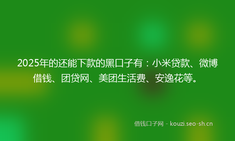 2025年的还能下款的黑口子有：小米贷款、微博借钱、团贷网、美团生活费、安逸花等。