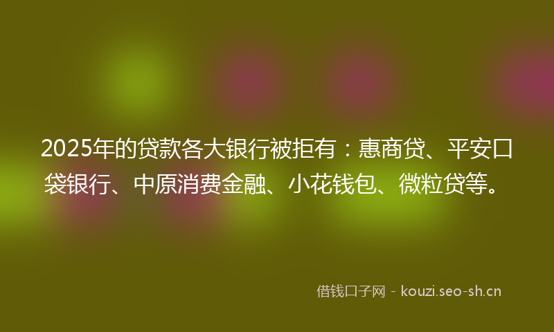 2025年的贷款各大银行被拒有：惠商贷、平安口袋银行、中原消费金融、小花钱包、微粒贷等。