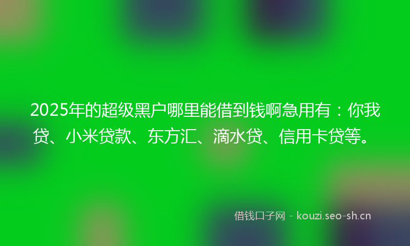 2025年的超级黑户哪里能借到钱啊急用有：你我贷、小米贷款、东方汇、滴水贷、信用卡贷等。