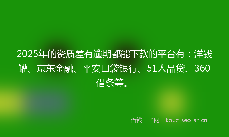 2025年的资质差有逾期都能下款的平台有：洋钱罐、京东金融、平安口袋银行、51人品贷、360借条等。