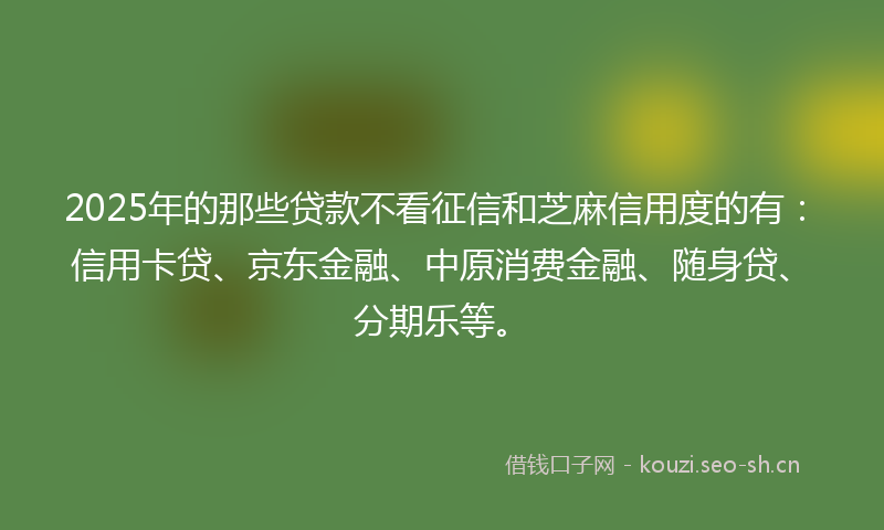2025年的那些贷款不看征信和芝麻信用度的有:信用卡贷、京东金融、中原消费金融、随身贷、分期乐等。