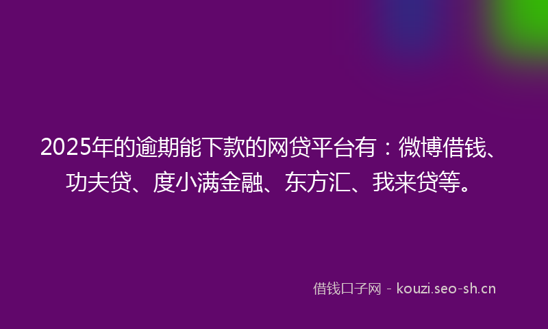 2025年的逾期能下款的网贷平台有：微博借钱、功夫贷、度小满金融、东方汇、我来贷等。