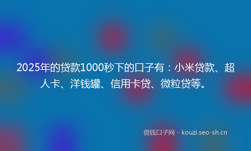 2025年的贷款1000秒下的口子有：小米贷款、超人卡、洋钱罐、信用卡贷、微粒贷等。