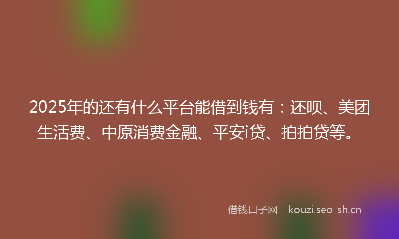2025年的还有什么平台能借到钱有：还呗、美团生活费、中原消费金融、平安i贷、拍拍贷等。
