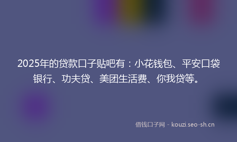 2025年的贷款口子贴吧有：小花钱包、平安口袋银行、功夫贷、美团生活费、你我贷等。