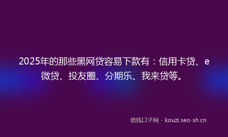 2025年的那些黑网贷容易下款有:信用卡贷、e微贷、投友圈、分期乐、我来贷等。