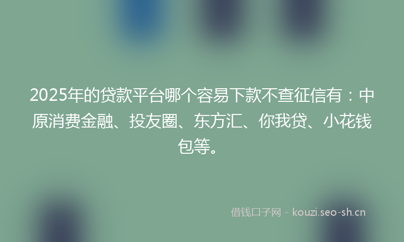 2025年的贷款平台哪个容易下款不查征信有：中原消费金融、投友圈、东方汇、你我贷、小花钱包等。