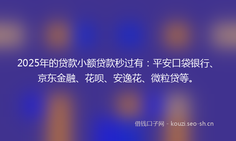 2025年的贷款小额贷款秒过有：平安口袋银行、京东金融、花呗、安逸花、微粒贷等。