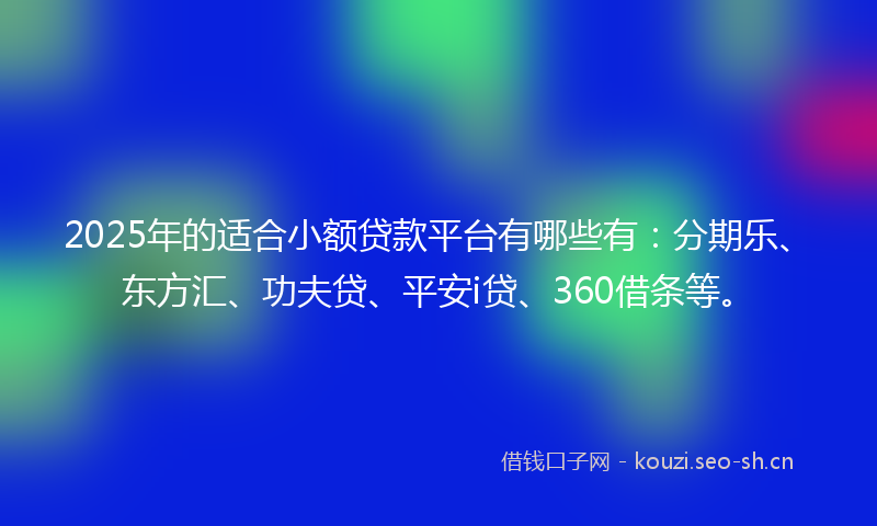 2025年的适合小额贷款平台有哪些有：分期乐、东方汇、功夫贷、平安i贷、360借条等。
