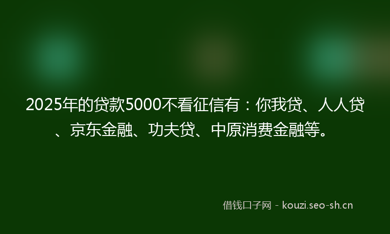 2025年的贷款5000不看征信有：你我贷、人人贷、京东金融、功夫贷、中原消费金融等。