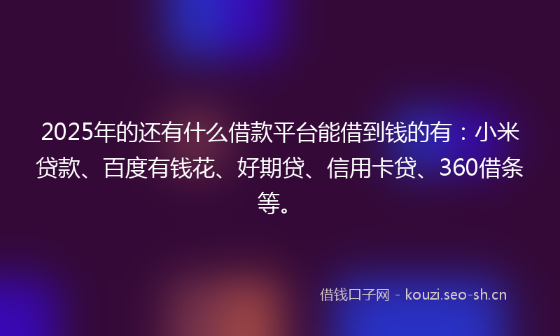 2025年的还有什么借款平台能借到钱的有：小米贷款、百度有钱花、好期贷、信用卡贷、360借条等。