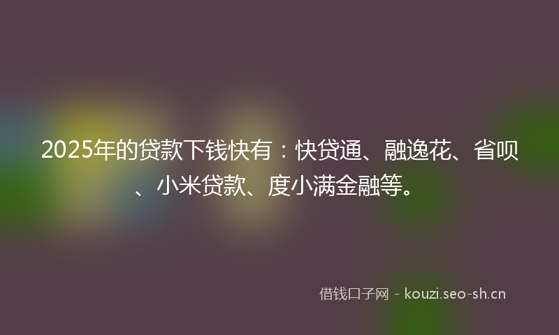 2025年的贷款下钱快有：快贷通、融逸花、省呗、小米贷款、度小满金融等。