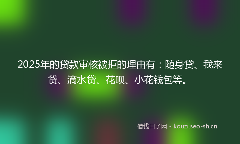 2025年的贷款审核被拒的理由有：随身贷、我来贷、滴水贷、花呗、小花钱包等。