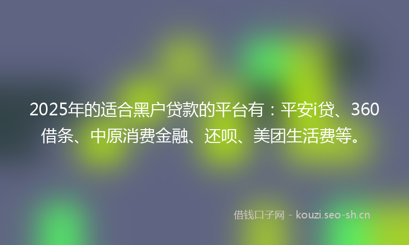 2025年的适合黑户贷款的平台有：平安i贷、360借条、中原消费金融、还呗、美团生活费等。
