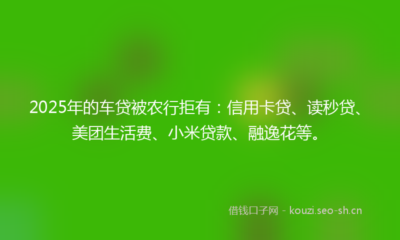 2025年的车贷被农行拒有：信用卡贷、读秒贷、美团生活费、小米贷款、融逸花等。